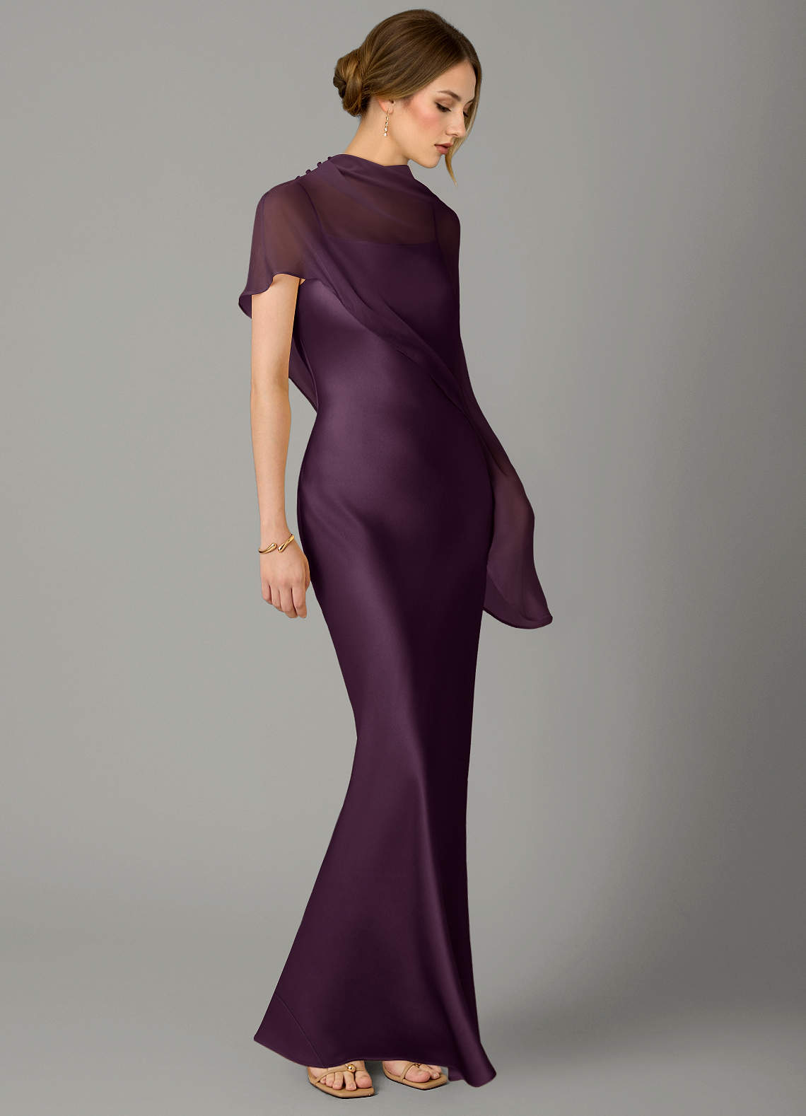 Azazie Jaleesa Bridesmaid Dresses Plum Sheath High Neck Stretch Satin Dress image2