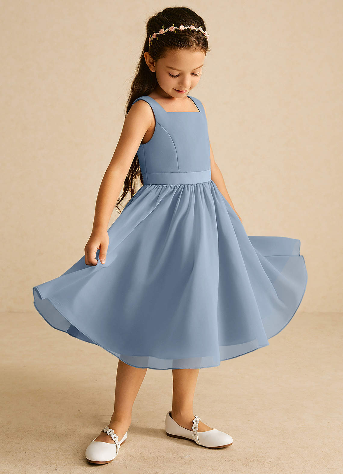 Azazie Ari Flower Girl Dresses Dusty Blue A-Line Sleeveless Chiffon Dress image1