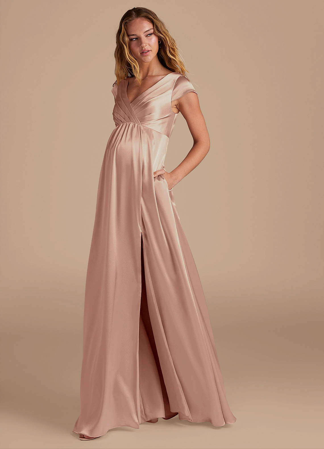 Azazie Allessia Venta Final Vestido de Corte en A Hasta el suelo Satén Metálico image2