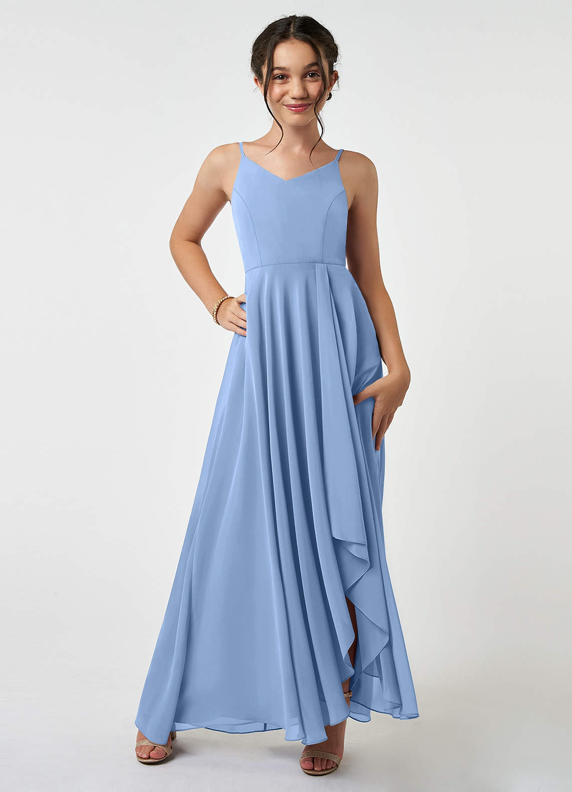 Azazie Collette Junior Bridesmaid Dress in Steel Blue | Azazie