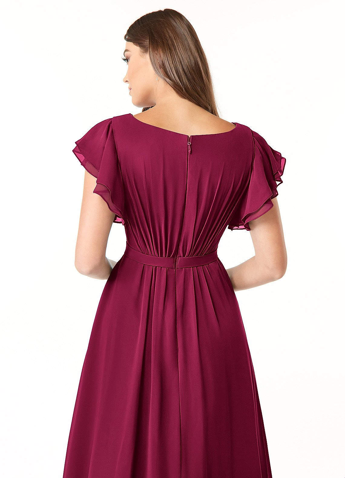 Azazie Daphne Modest Bridesmaid Dresses A-Line Ruffled Chiffon Floor-Length Dress image4