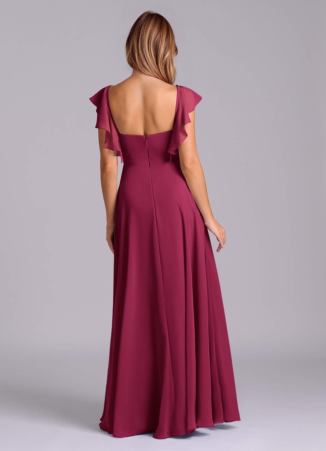 Azazie Leilani Bridesmaid Dresses Burgundy A-Line Pleated Chiffon Dress image1