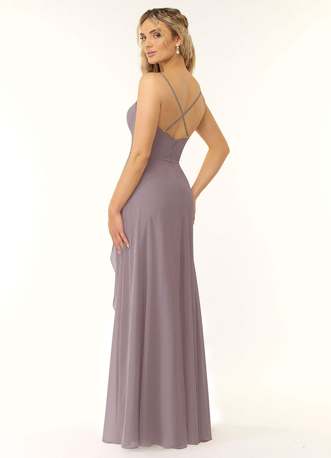 Azazie Naeem Bridesmaid Dresses A-Line V-Neck Ruffle Chiffon Floor-Length Dress image1