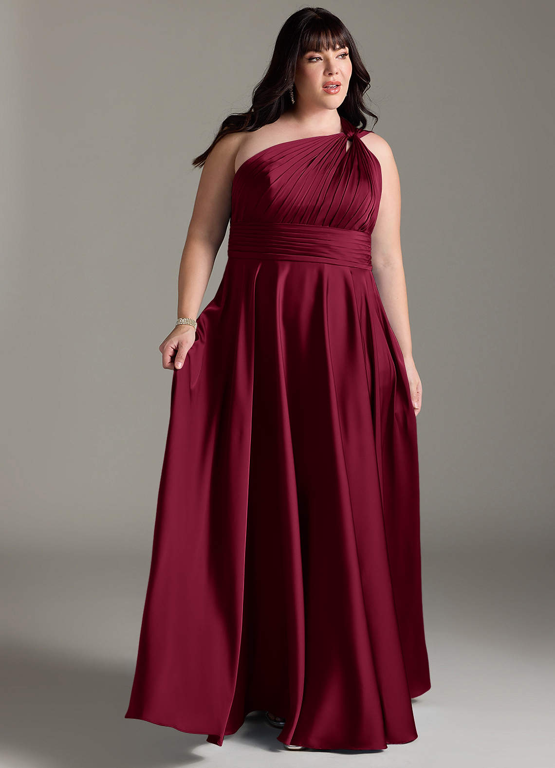 Azazie Charlize Jurken voor bruidsmeisjes Jurk van Stretch Satijn met A-Lijn One-Shoulder Bourgondië image10