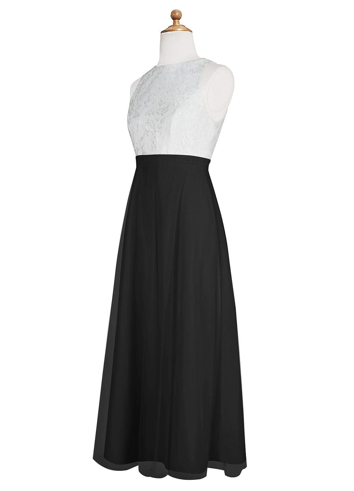 Azazie Albertine Junior Vestido de Negro de Gasa de Corte en A con Encaje image8