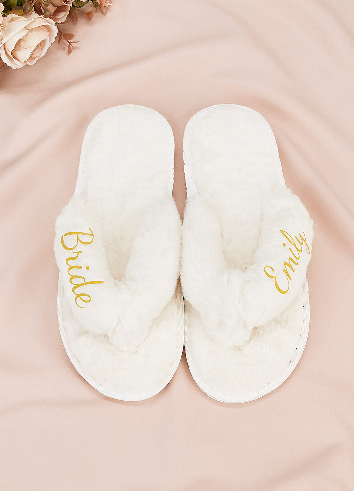 front Personalized Bride Bridesmaid Fluffy Slippers