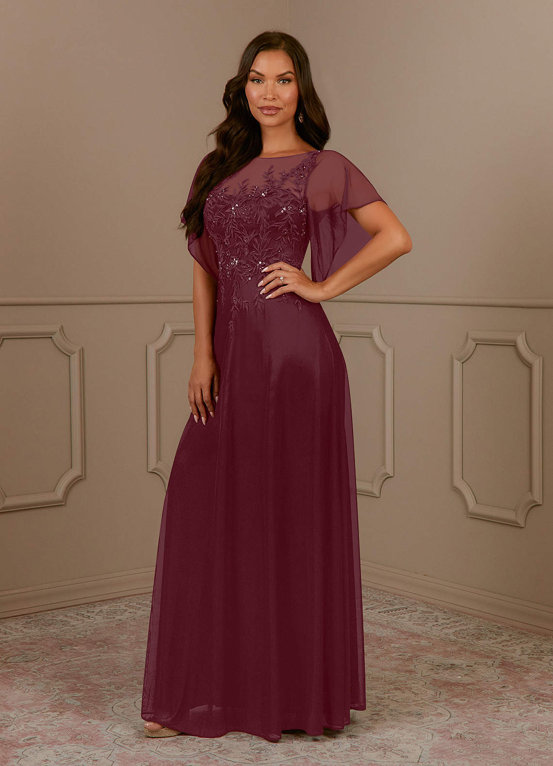 Azazie Cavell Vente Finale Robe Trapèze en Maille Paillettes Cabernet image2