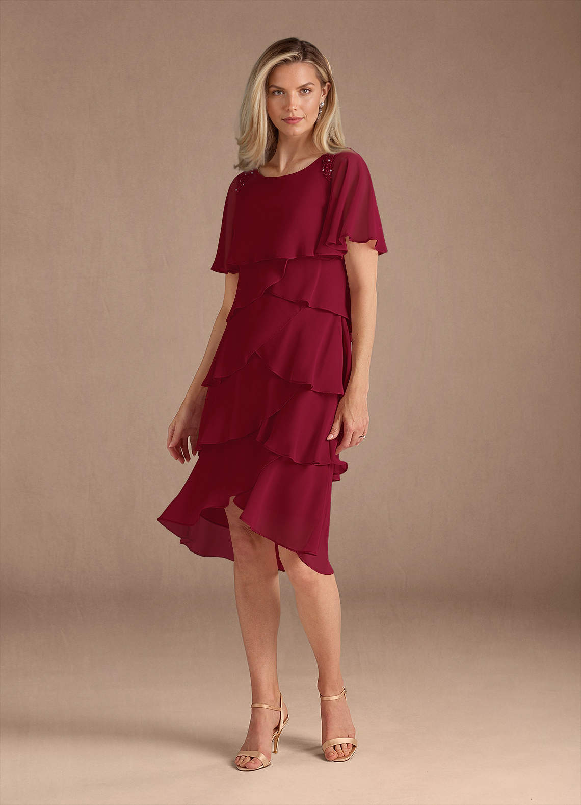 Azazie Rita Mother of the Bride Dresses Burgundy A-Line Scoop Beaded Chiffon Dress image1