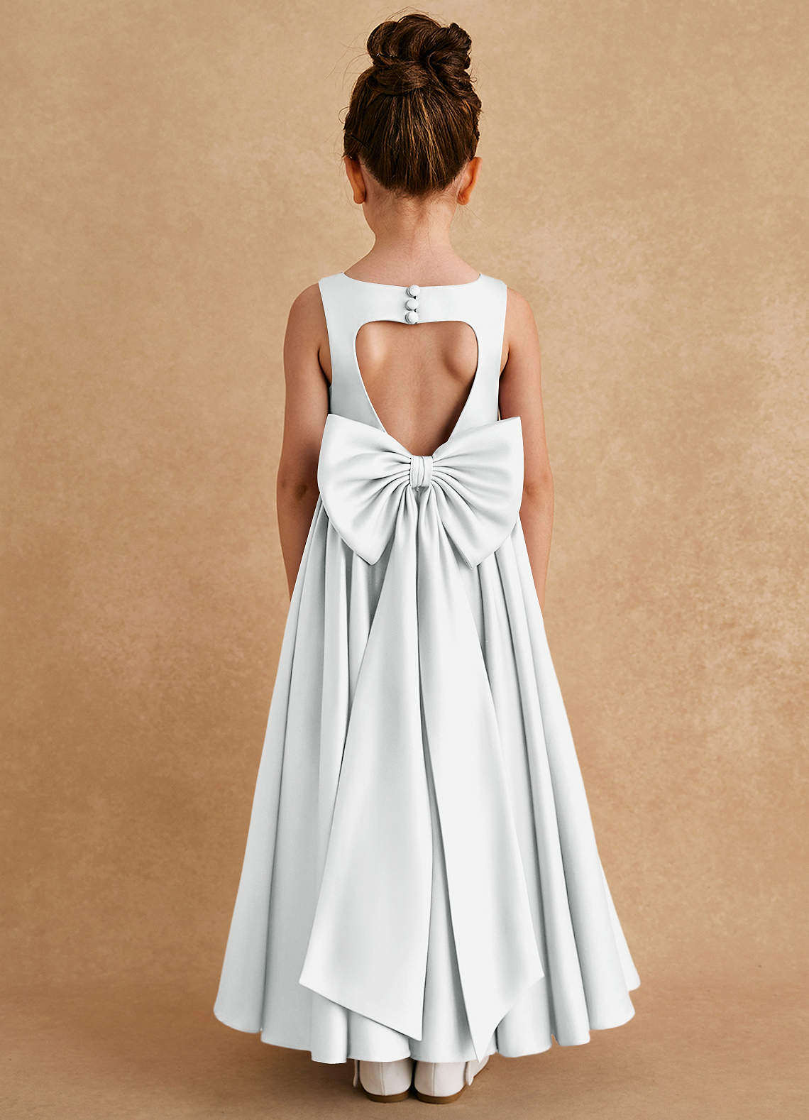 Azazie Bettie Flower Girl Dresses Diamond White A-Line Bow Matte Satin Dress image1