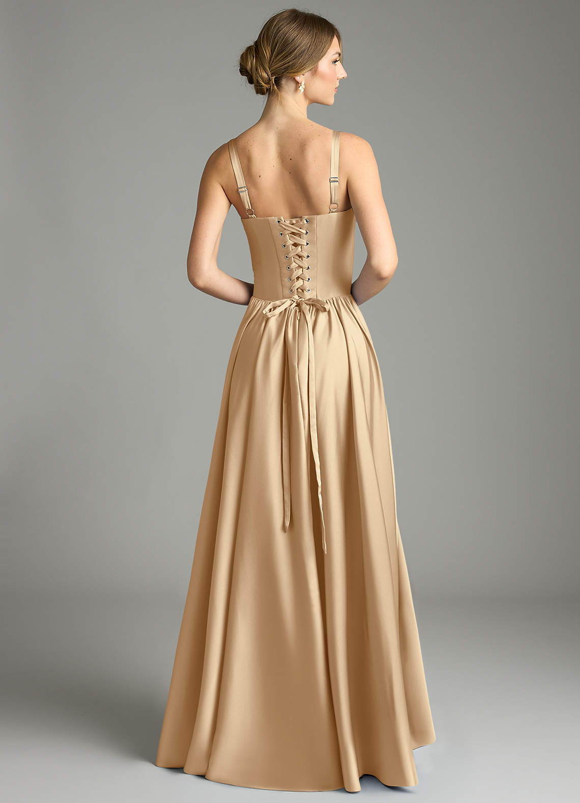 khaki satin draped bandeau corset midaxi dress PrettyLittleThing Women's Khaki Satin Draped Bandeau Corset Midaxi Dress -  US 12