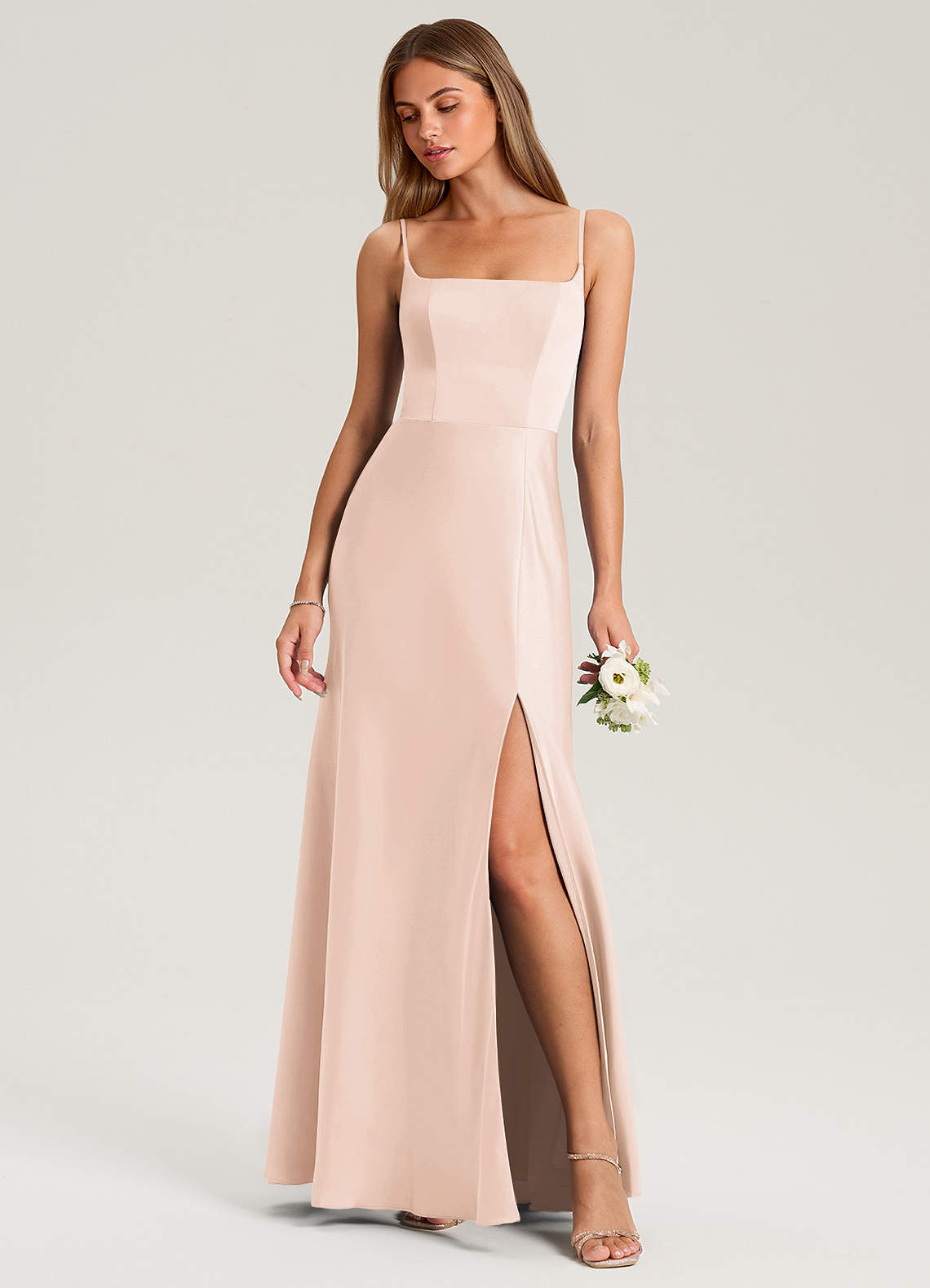Azazie Lidia Brautjungfernkleider Meerjungfrau-Linie Seitliche Cut-Outs Stretch-Satin Kleid Zartrosa image1