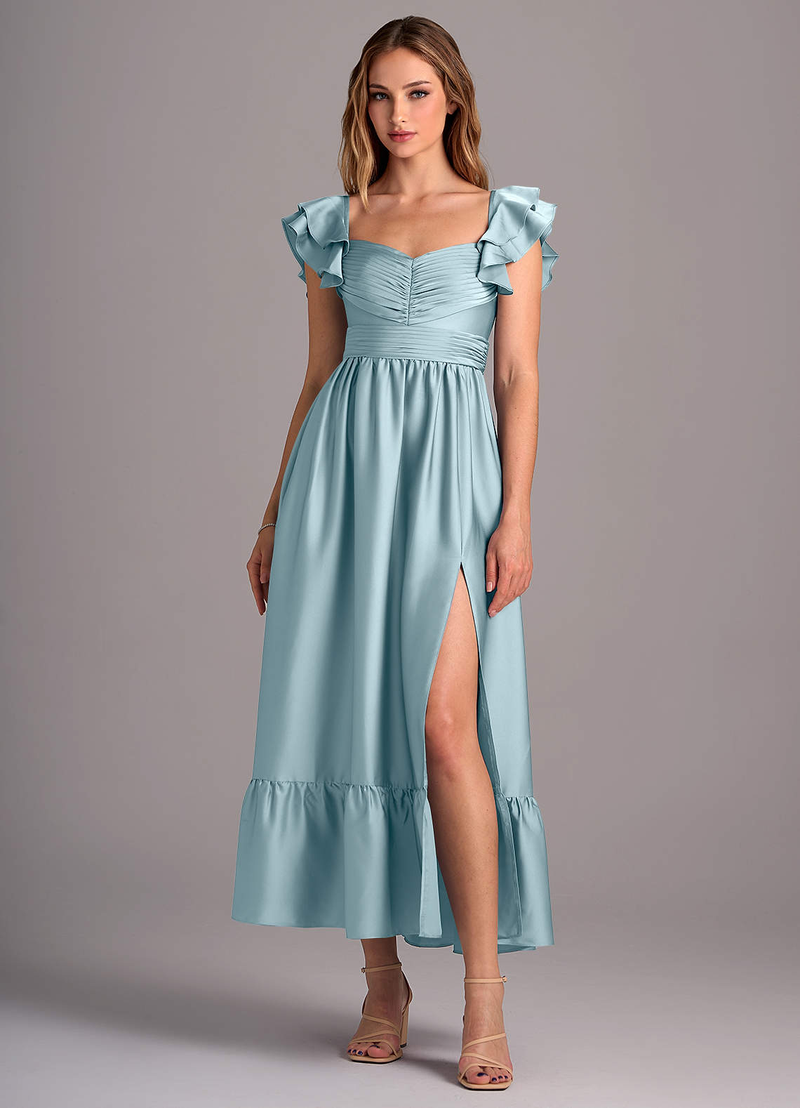 Azazie Anaya Bridesmaid Dresses Moody Blue A-Line Sweetheart Neckline Stretch Satin Convertible Dress image1
