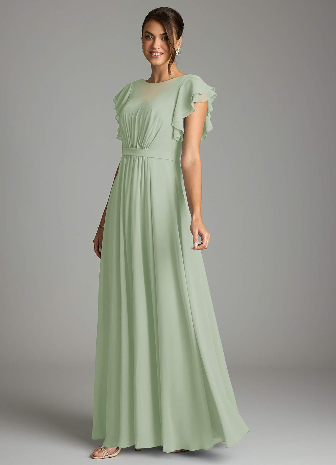 Azazie Daphne Modest Bridesmaid Dresses A-Line Ruffled Chiffon Floor-Length Dress image2