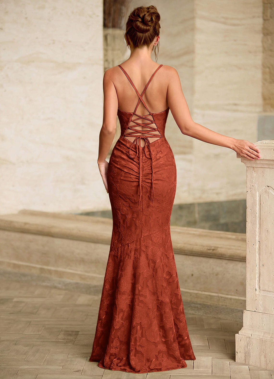 Leahenmo Auburn Textured Floral Jacquard Prom Dress | Azazie