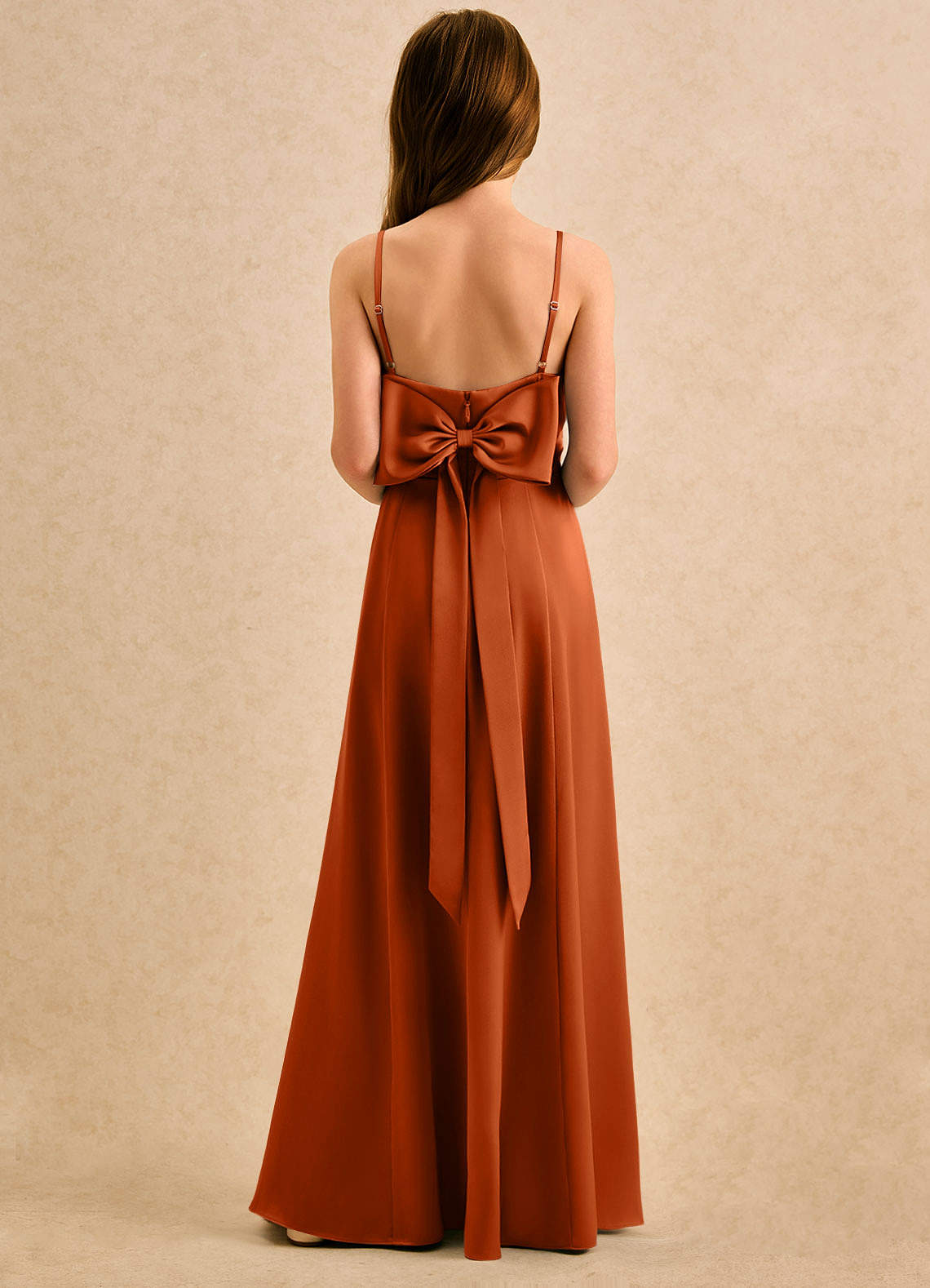 Azazie Chamomile Girls Formal Flower Girl Dresses Burnt Orange A-Line Pleated Stretch Satin Dress image4