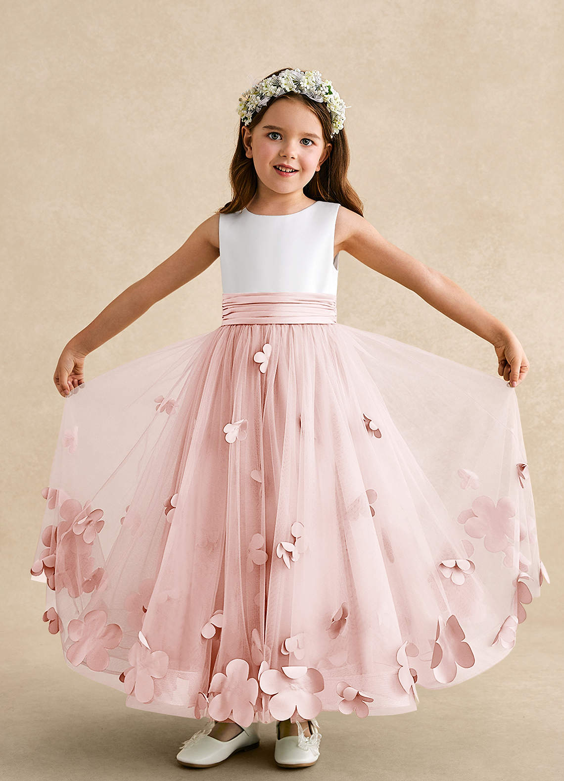 Azazie Vi Flower Girl Dresses Blushing Pink A-Line Sleeveless Tulle Dress image4