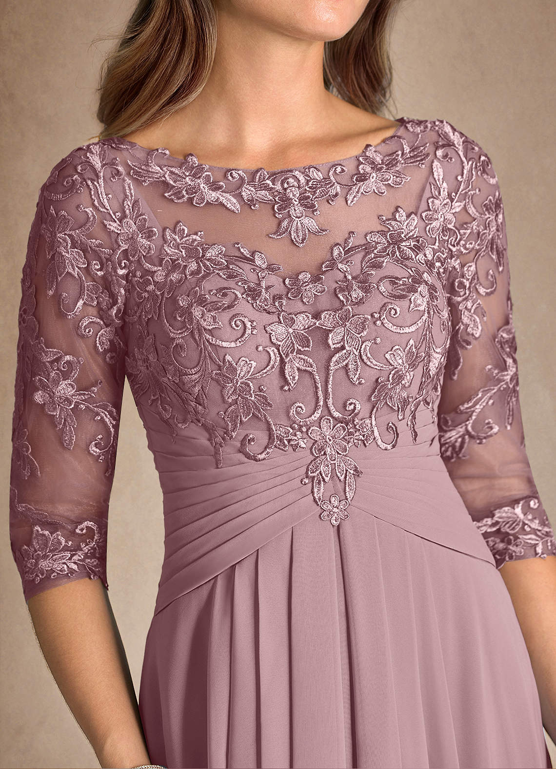 Azazie Marietta Mother of the Bride Dresses Dusty Rose A-Line Lace Dress image8