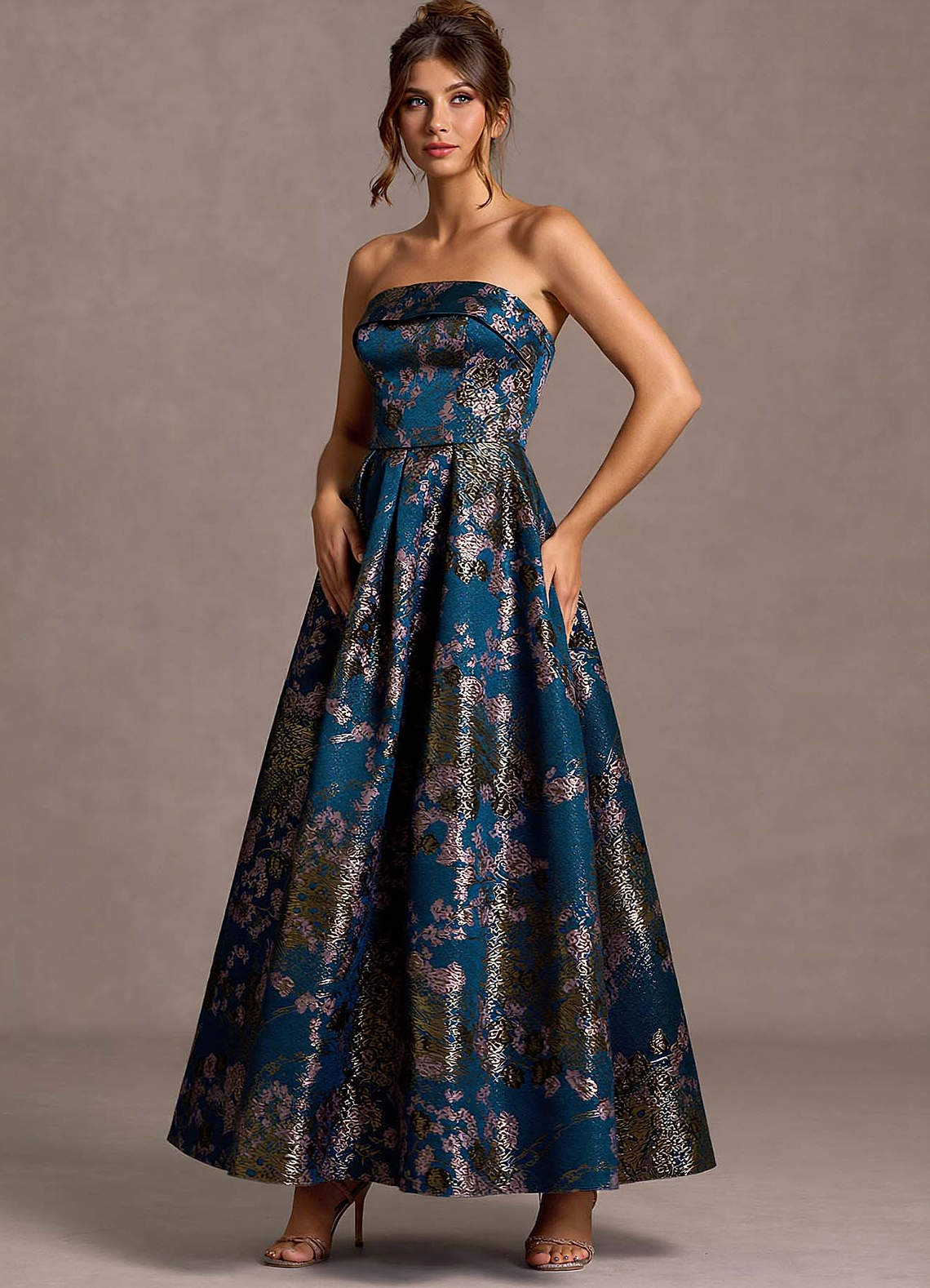 Xamira Teal Floral Maxi Dress | Azazie