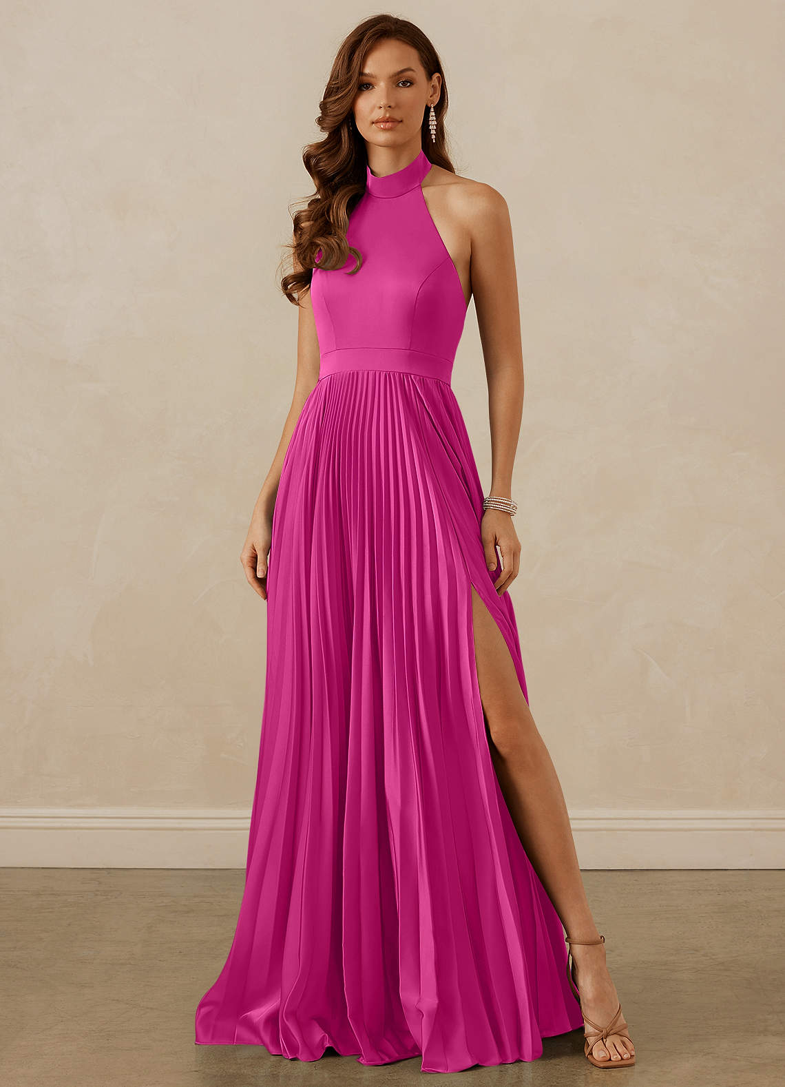 Christian Siriano Bridal for Azazie 1007 Bridesmaid Dresses Fuchsia A-Line Pleated Stretch Satin Dress image1