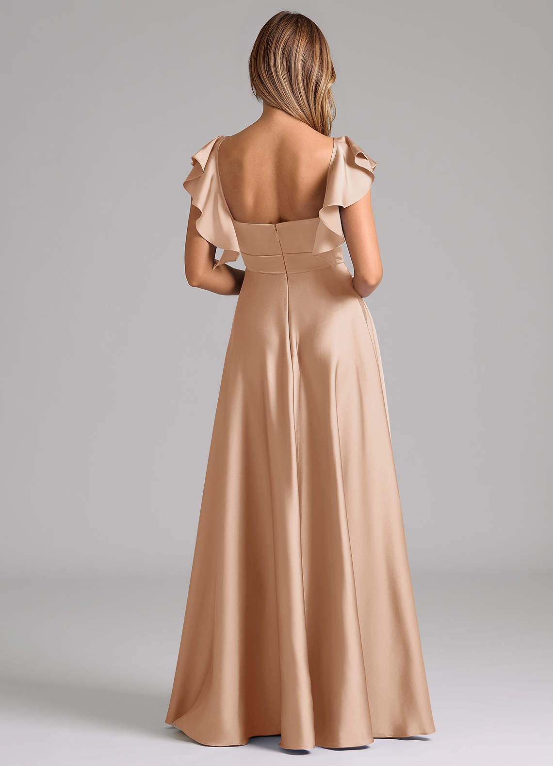 Azazie Leilani Bridesmaid Dresses English Rose A-Line Ruched Stretch Satin Dress image1