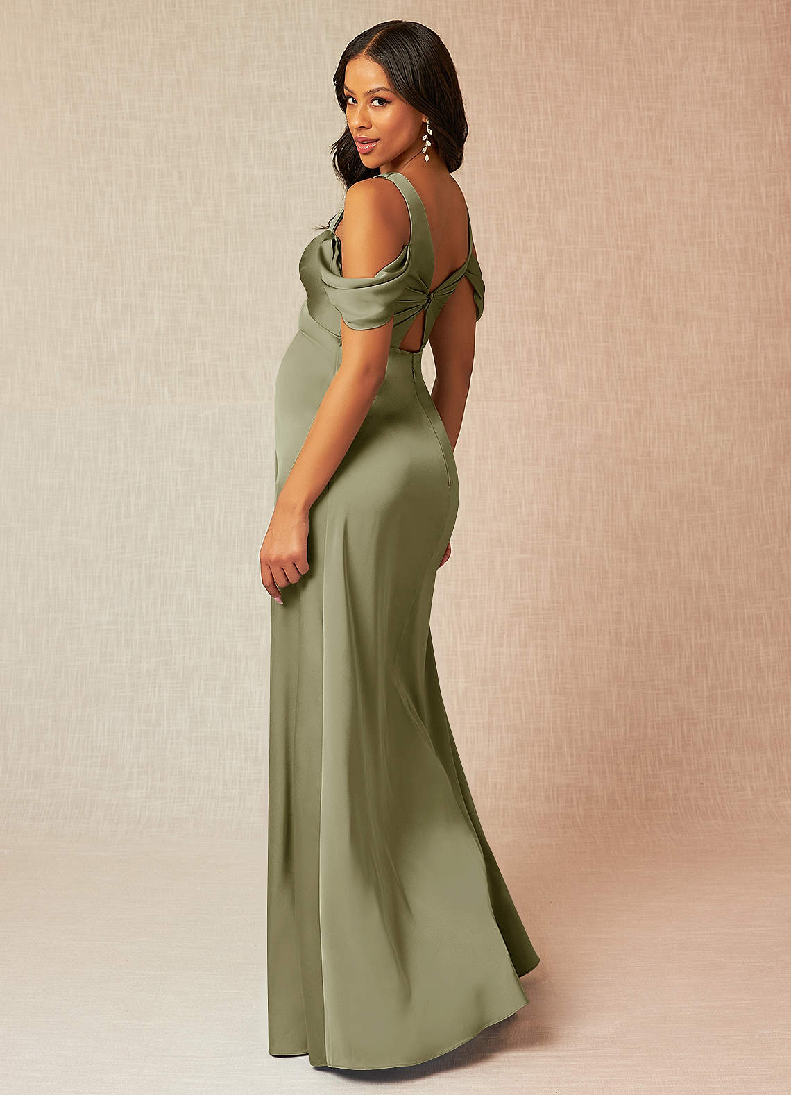 Azazie Rhea Maternity Bridesmaid Dresses A-Line Off-The-Shouler Pleated Stretch Satin Floor-Length Dress image4