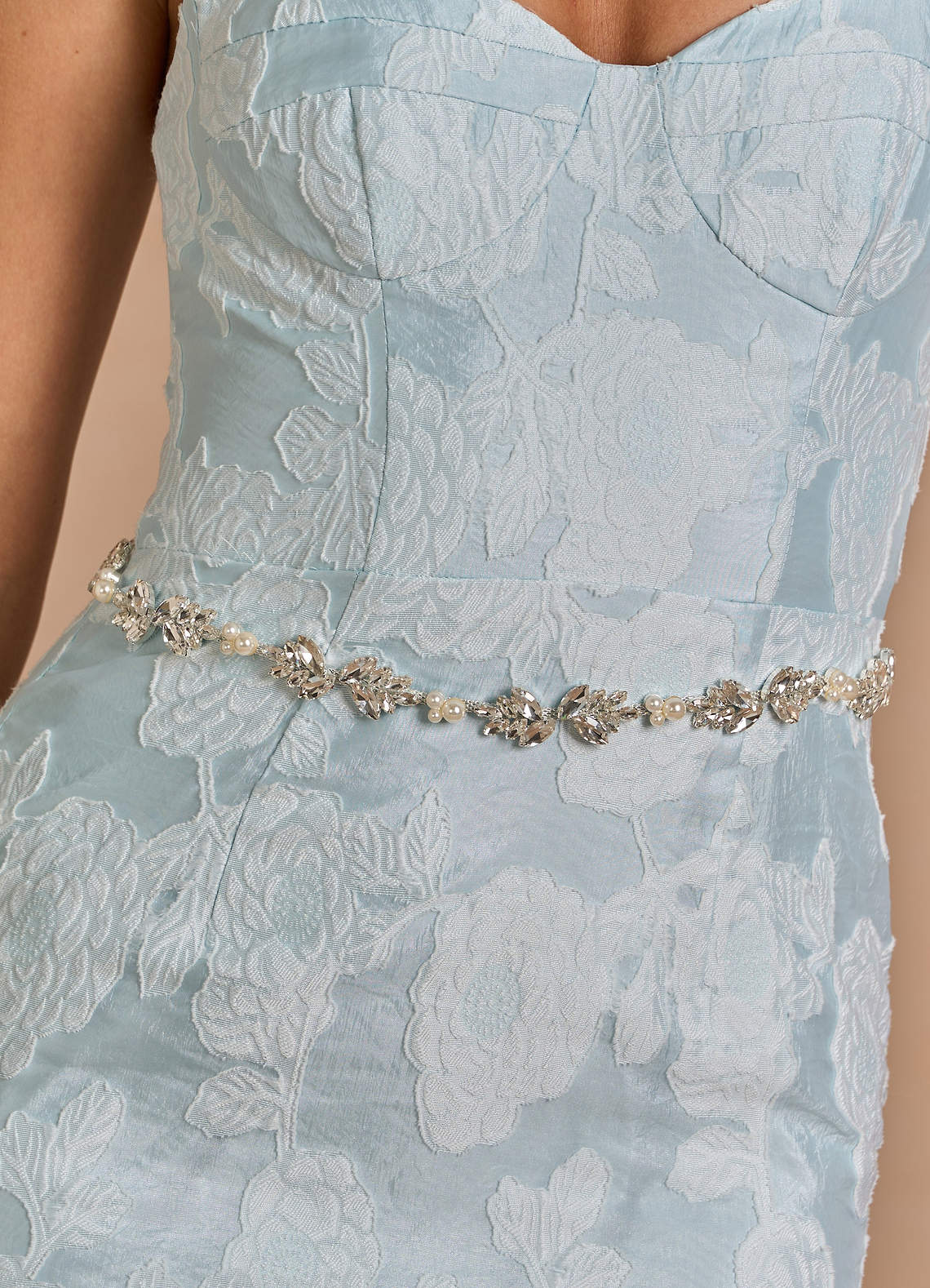 front Pearl and Crystal Leaf Sash