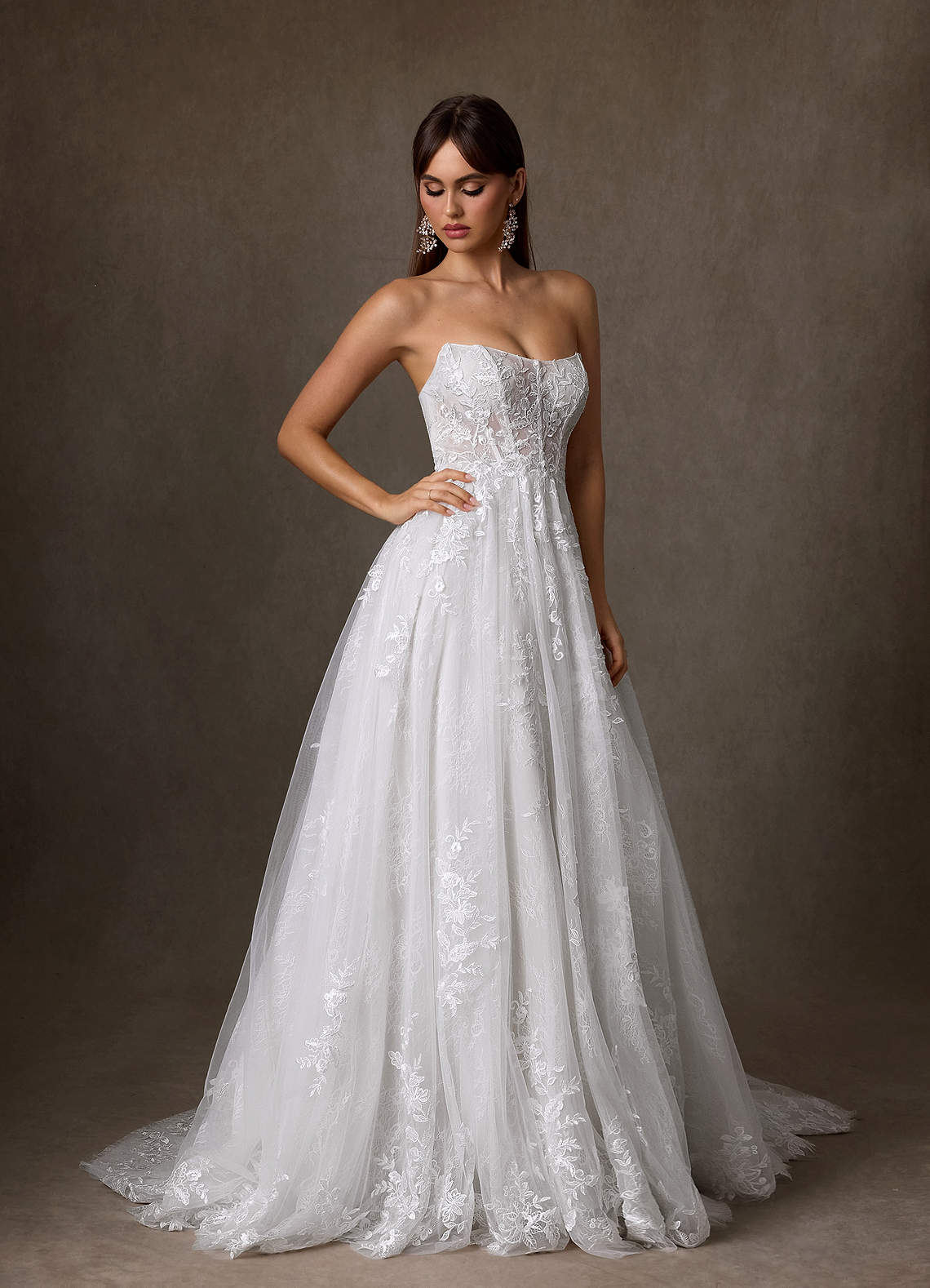 Azazie Elowyn Wedding Dresses Diamond White Ball-Gown Strapless Lace Dress image7