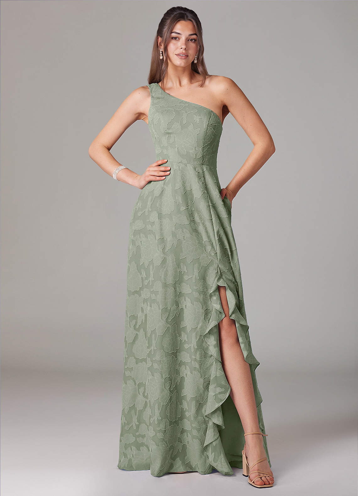 chinese dress ladies Kona Strapless Pleated Bust Satin Maxi Dress Sage main image 1