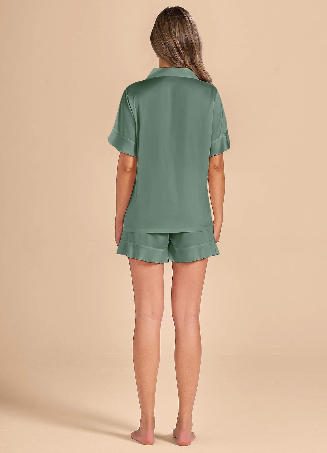 front Ruffled Short Sleeve Pajama Set
