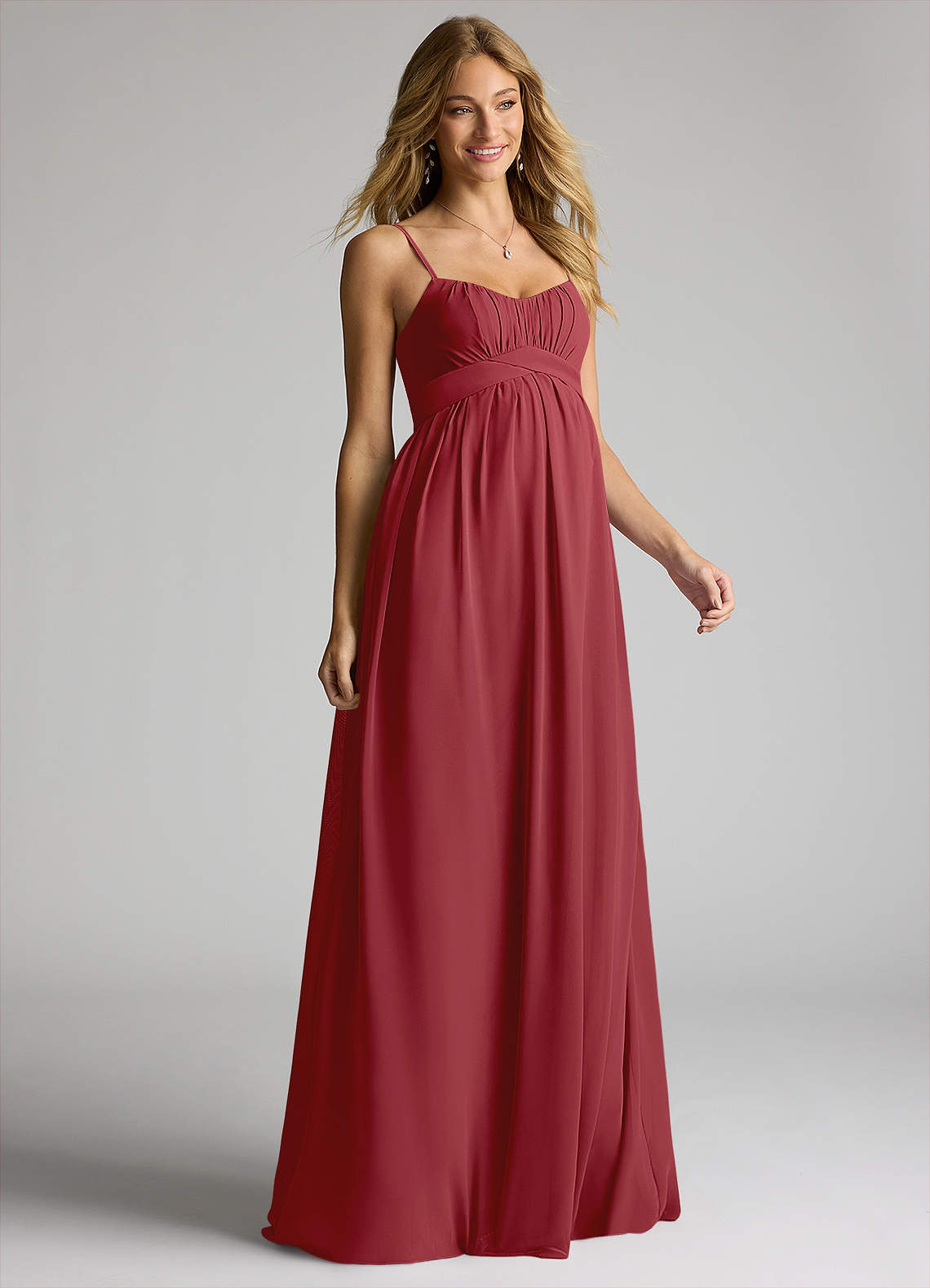 Azazie Llana Brautjungfernkleider für Schwangere A-Linie Chiffon Bodenlänge Kleid image1