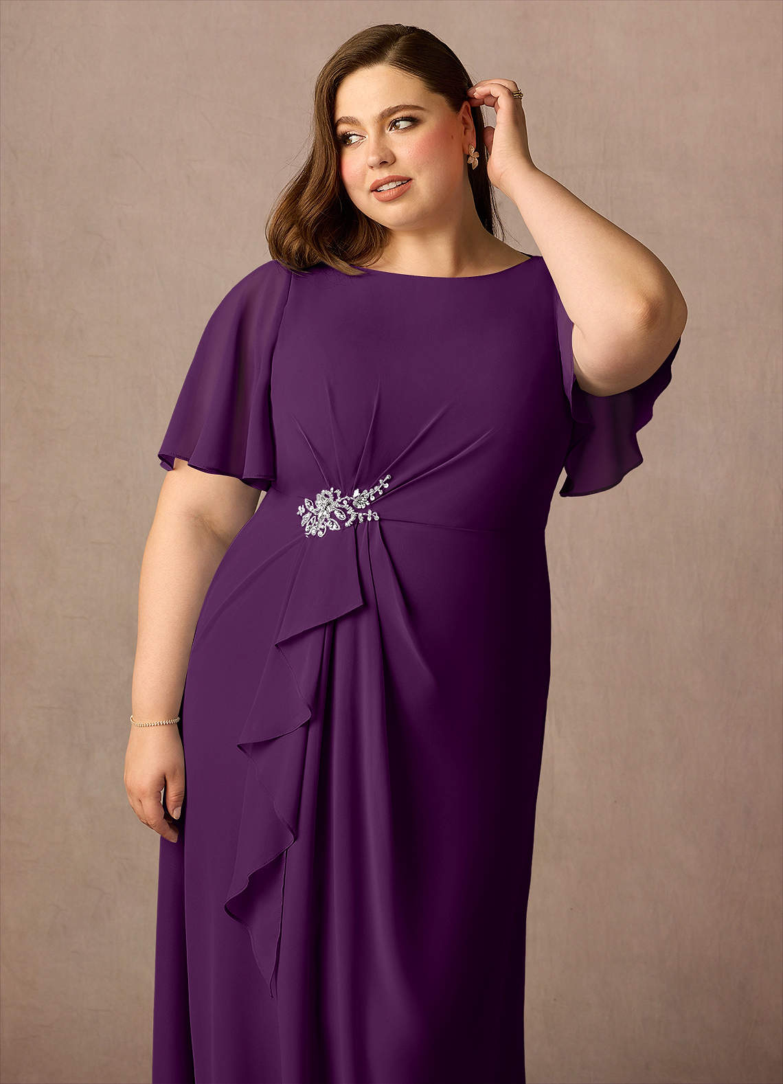 Azazie Rain Mother of the Bride Dresses Grape Sheath Beaded Chiffon Dress image6