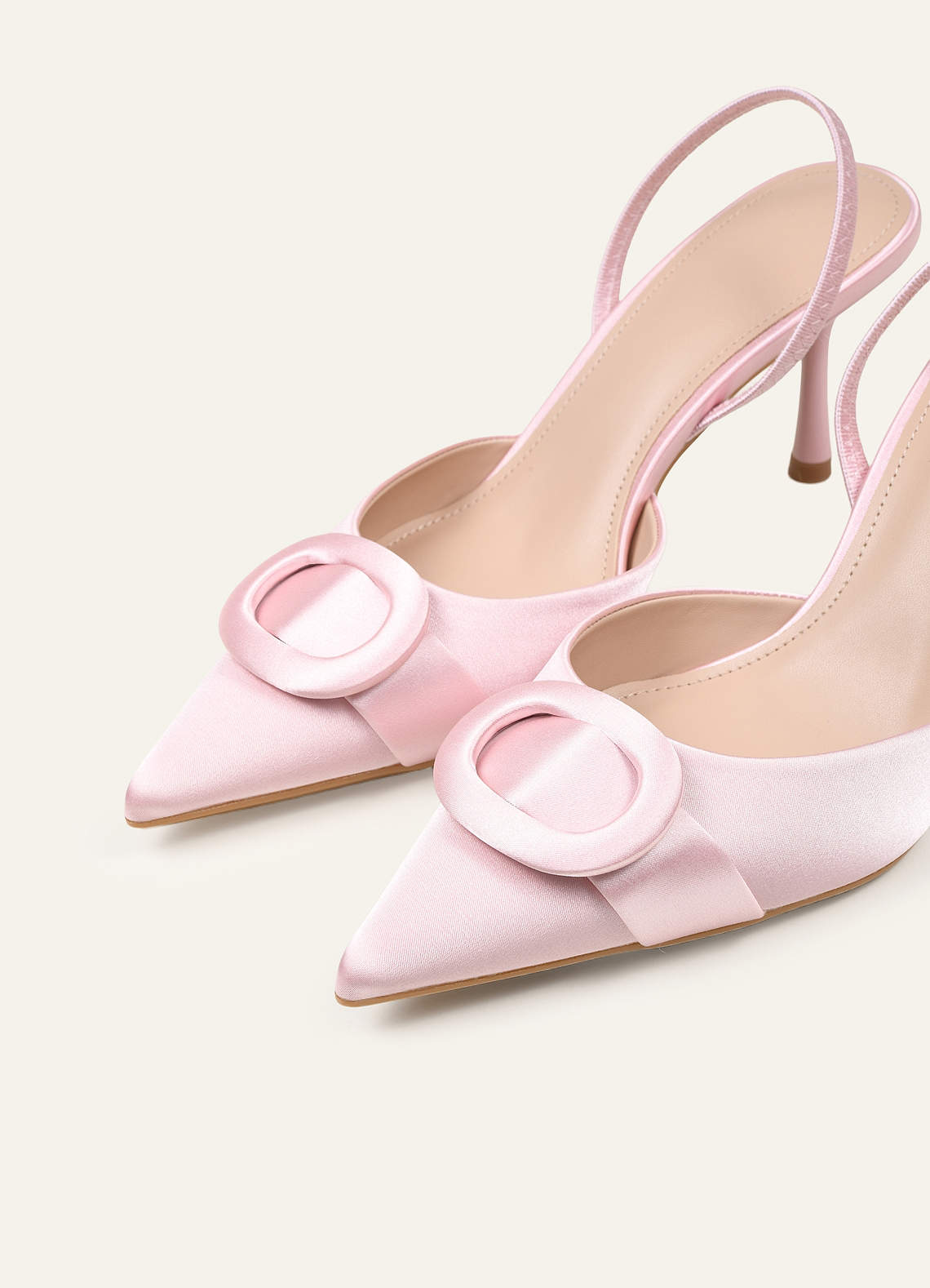 front Satin Buckle Slingback Stiletto Pumps