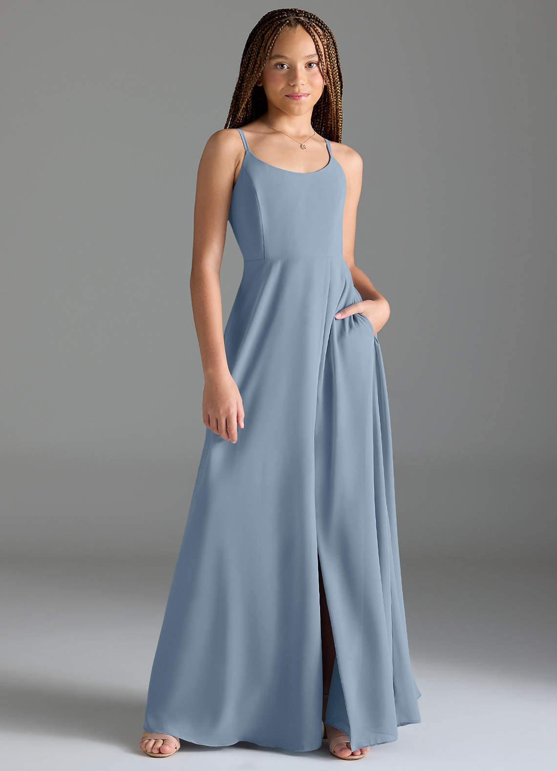 dusty blue junior bridesmaid dresses Blue Floral Pleated Back Cutout Maxi Dress – PinkBlush main image 1