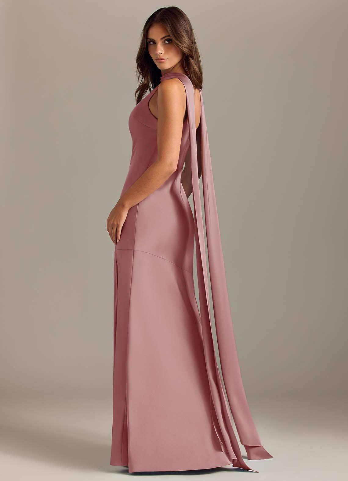 Azazie Kinsley Vestidos de damas de honor Vestido de Rosa Polvorienta de Satén Elástico de Corte Sirena con Corte Lateral image5