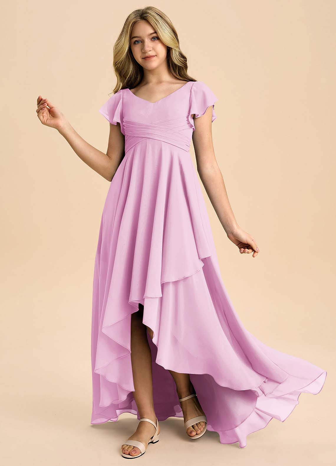 pale pink junior bridesmaid dresses Wedtrend Women Peach Junior Bridesmaid Dress Square Neck Pleated Chiffon A  Line Long Wedding Party Dress – WEDTREND