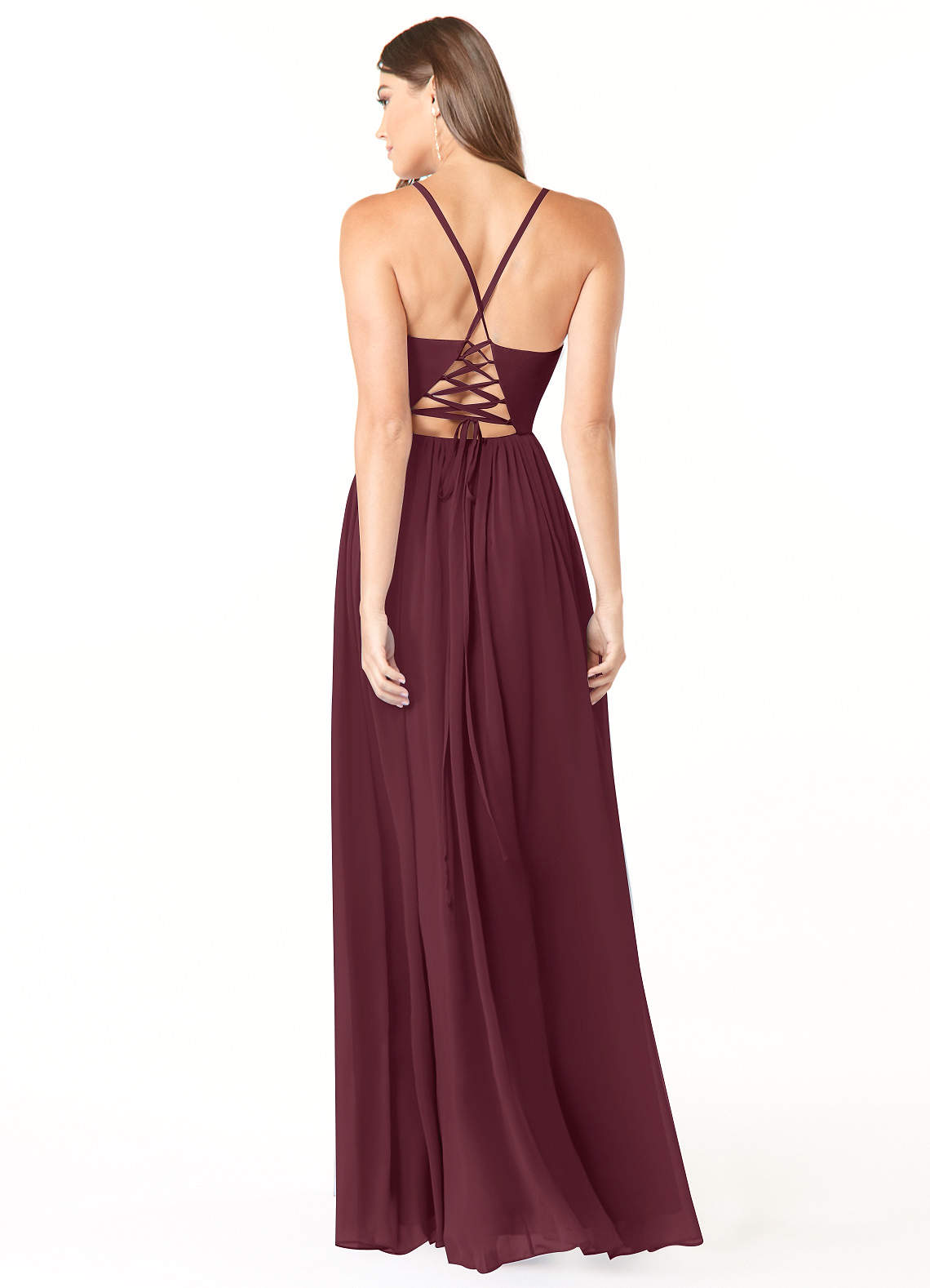 Azazie Aaida Robes de demoiselle d'honneur Robe Trapèze en Mousseline de soie Corset Cabernet image1