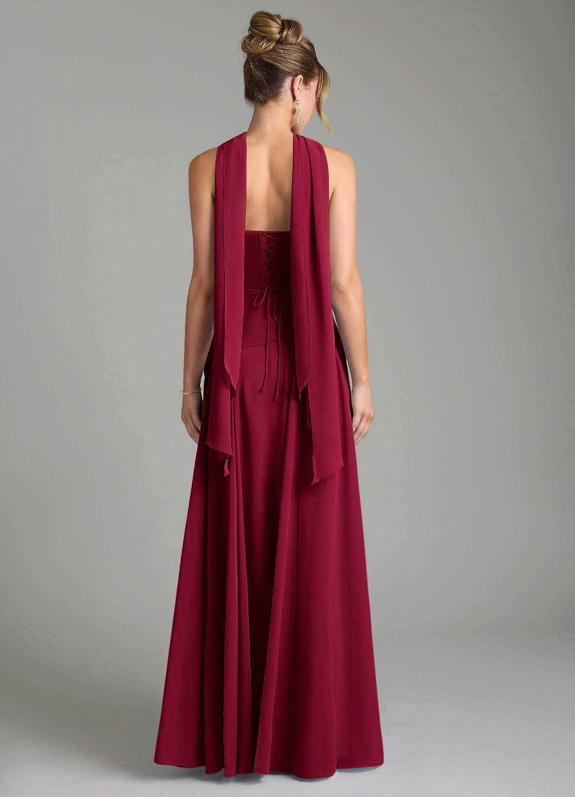 Azazie Gabriela At-home Try On Dresses Burgundy A-Line Corset Chiffon Dress image1