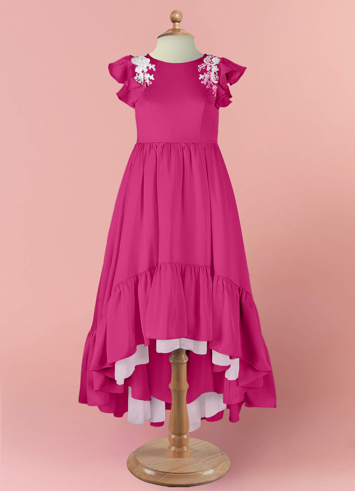 Barbie ♥ Azazie Flower Girl Dresses High Low Lace and Stretch Satin A-line Dress image6