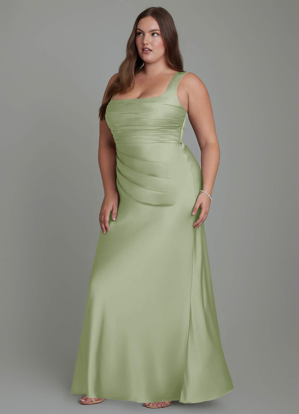 Azazie Agustina Bridesmaid Dresses Dusty Sage Mermaid Corset Stretch Satin Dress image10