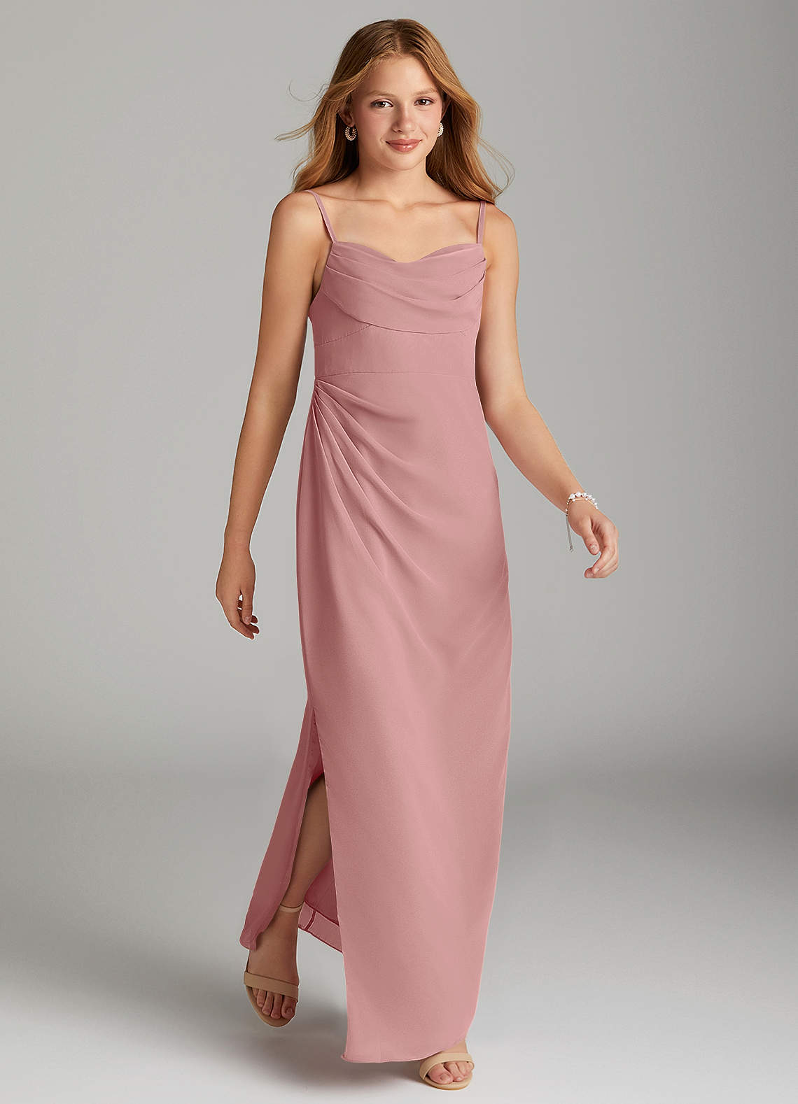 Azazie Mai Junior Dusty Rose Sheath Pleated Chiffon Dress image3