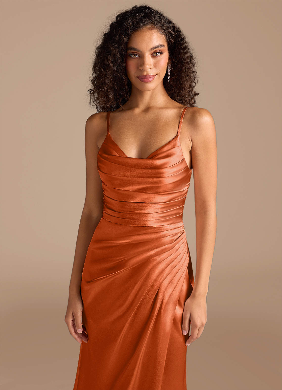 dark orange silk dress Burnt Orange Cowl Neck Silk Satin Midi Length Slip Dress,Bias Cut Adjustable Spaghetti Straps,Date,Bridesmaid Pumpkin Spice,Rust,Terracotta