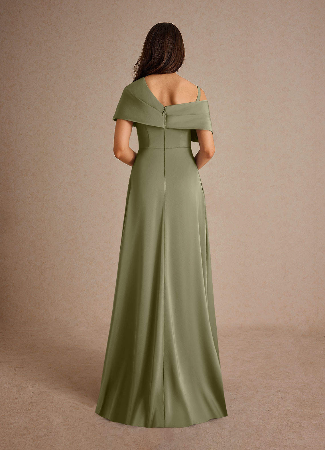 Azazie Milton Mother of the Bride Dresses Pistachio A-Line Pleated Stretch Satin Dress image3