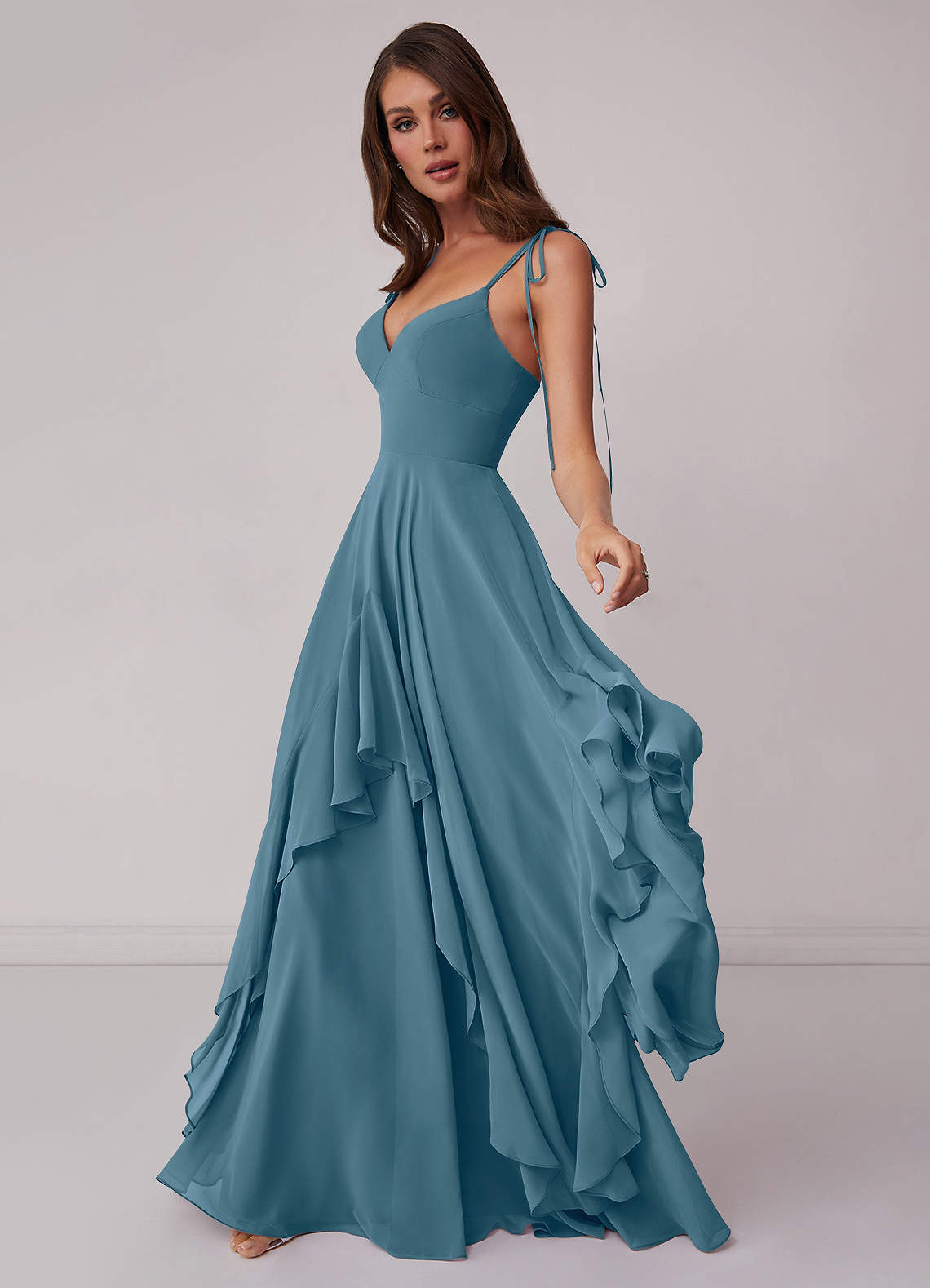 Barbie ♥ Azazie Bridesmaid Dresses V-neck Chiffon Tiered A-line Dress image2
