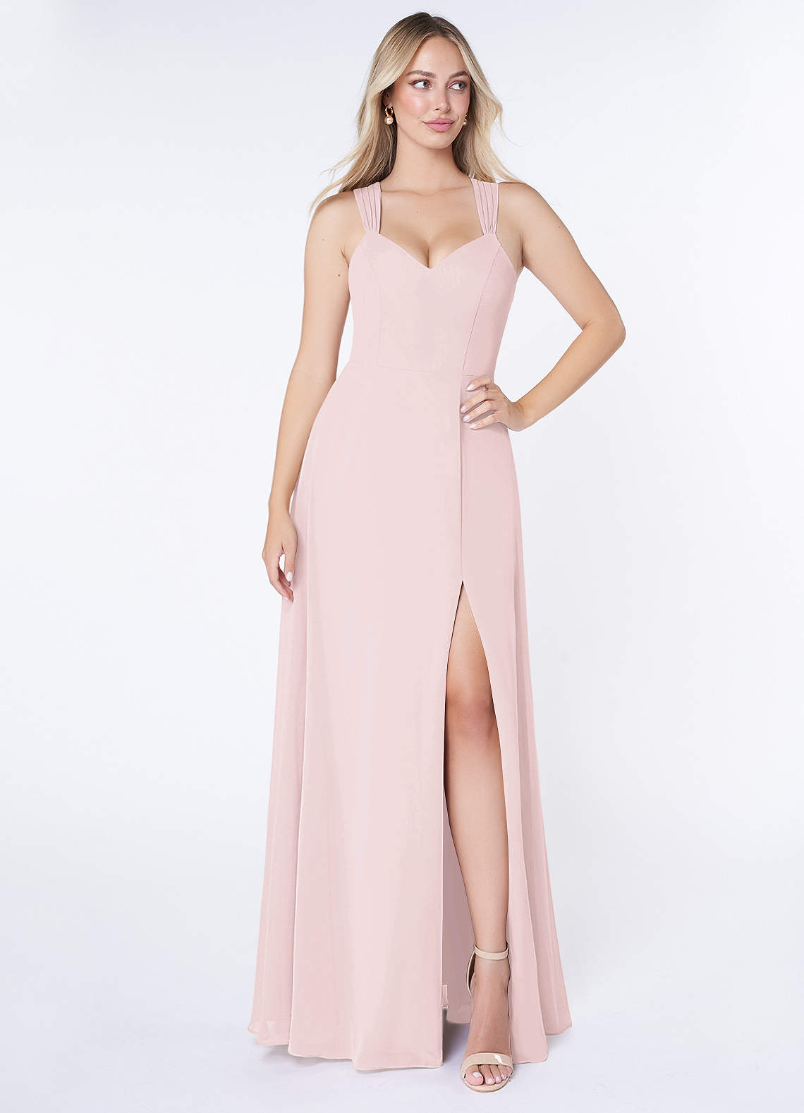 Azazie Jane Abiti da Damigella Abito A-Line in Chiffon con Scollo a V a Pieghe Rosa Rossore image1