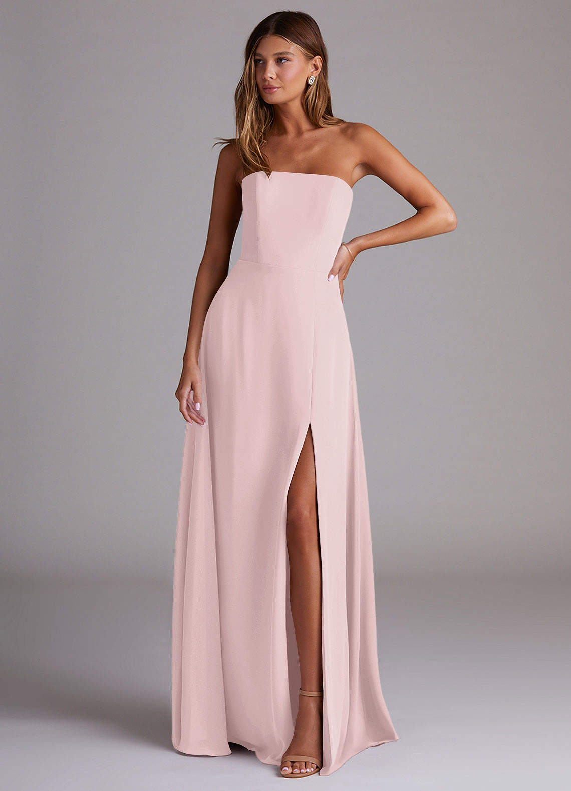 Azazie Wren Abiti da Damigella Abito Convertibile A-Line in Chiffon Spacco Laterale Rosa Rossore image1