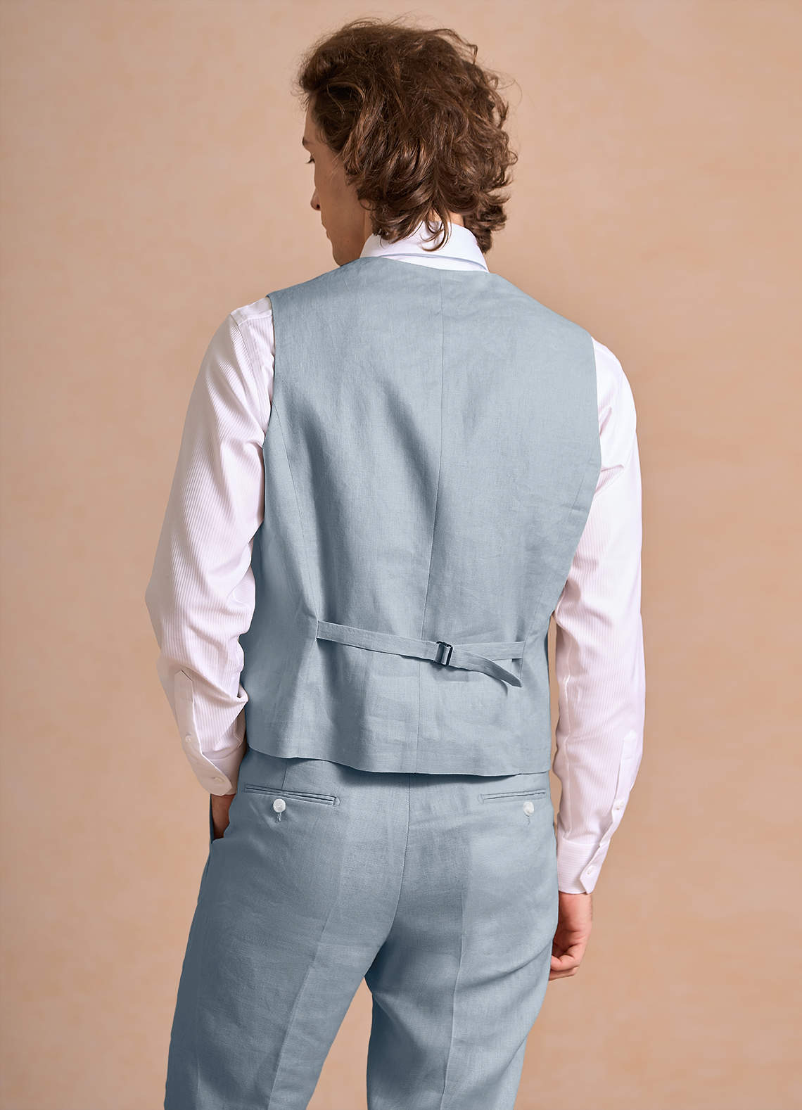 front Harrison Azul Polvoriento Chaleco de traje 100% lino