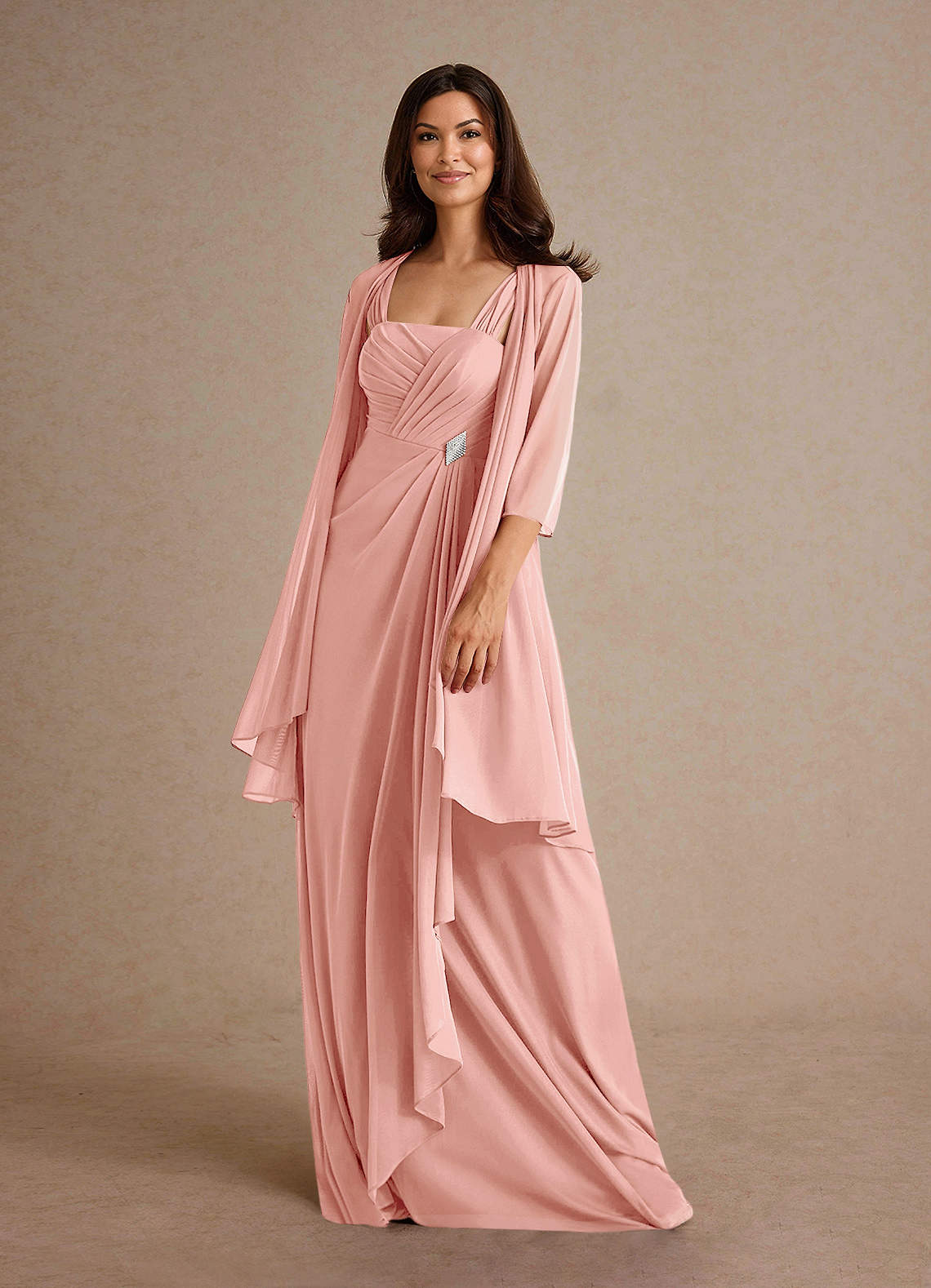 Azazie Clinton Mother of the Bride Dresses Rosette A-Line Pleated Mesh Dress image1