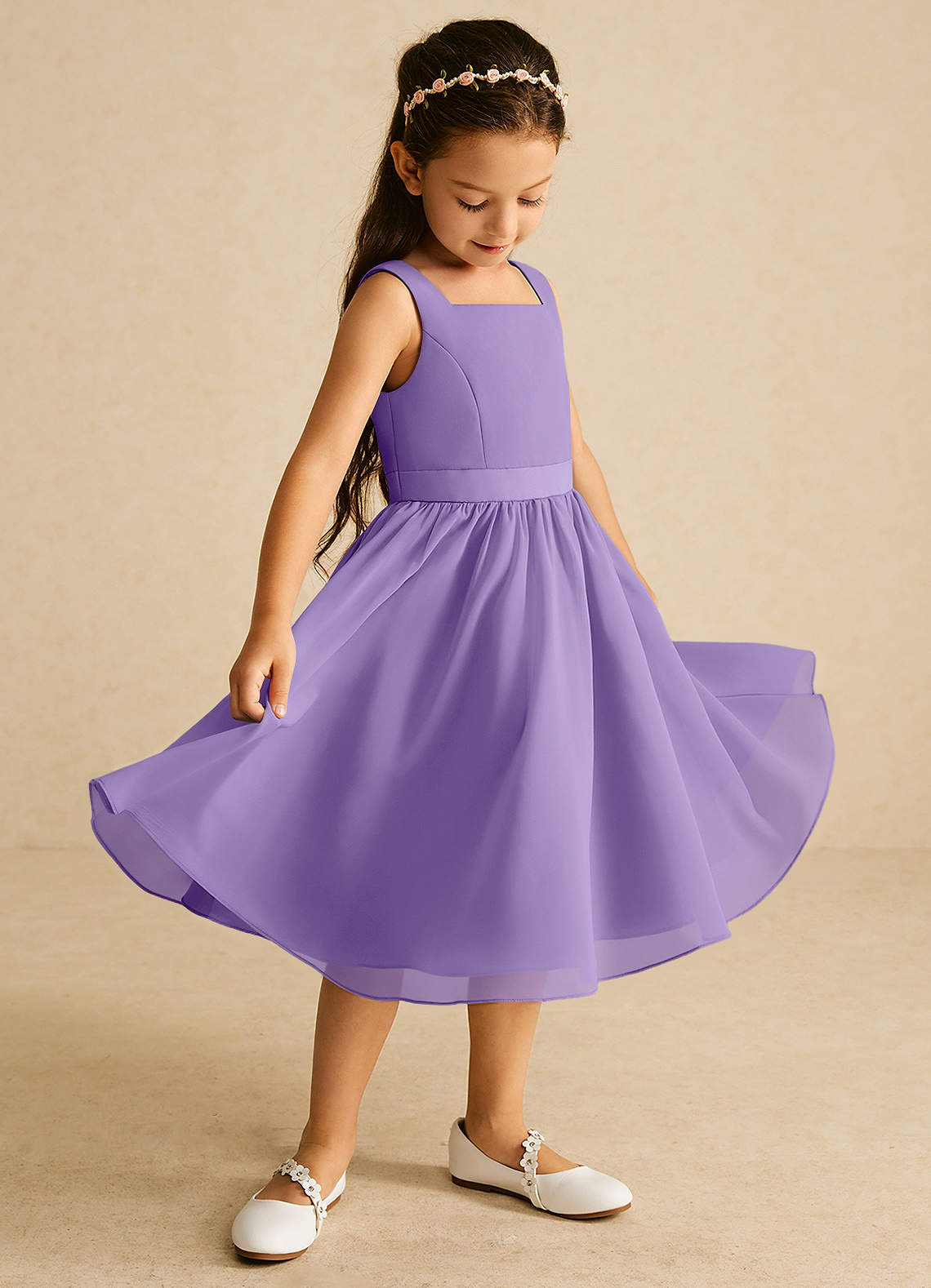 Azazie Ari Flower Girl Dresses Tahiti A-Line Sleeveless Chiffon Dress image1