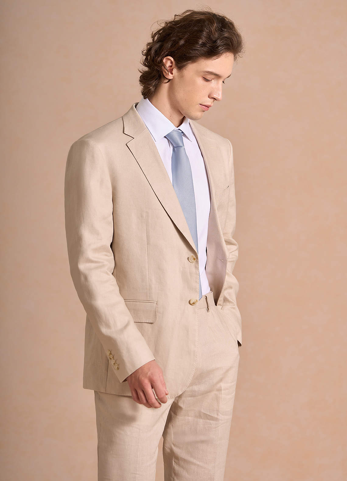 front Harrison Tan 100% Linen Suit Jacket