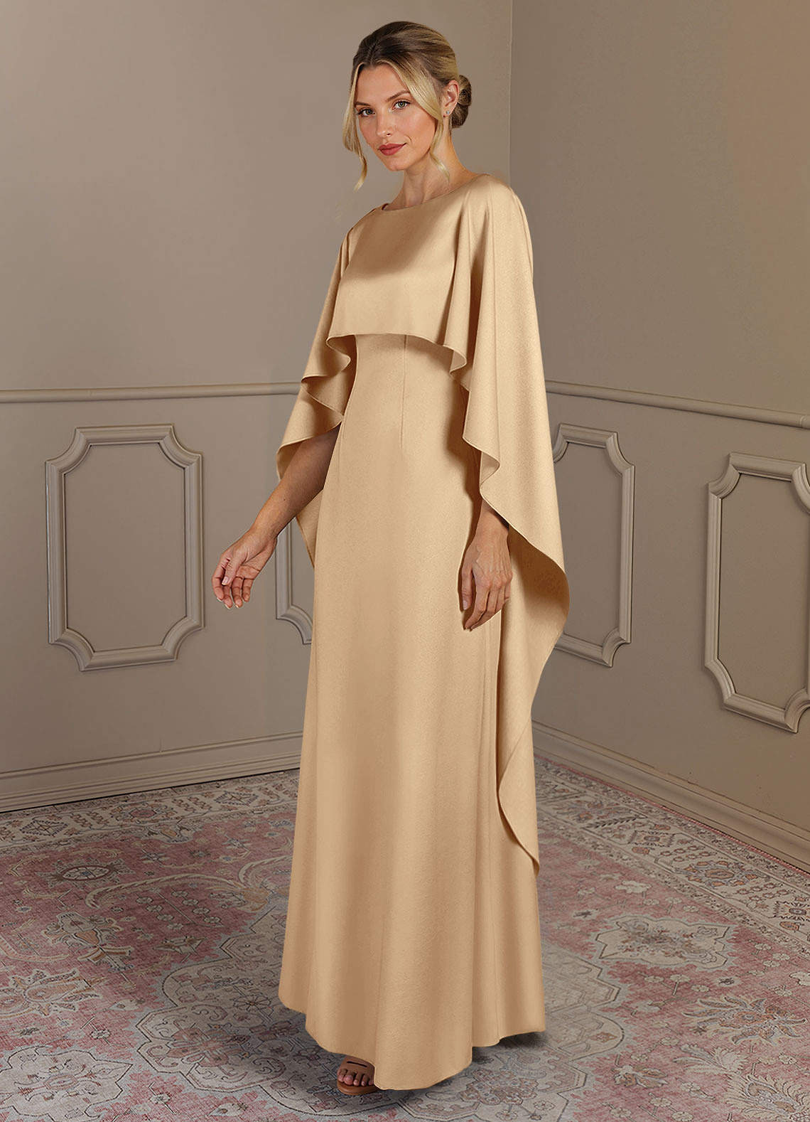 Azazie Eli Mother of the Bride Dresses Champagne Sheath Boatneck Stretch Satin Dress image2